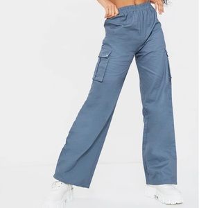 Blue Wide Leg Cargo Pants